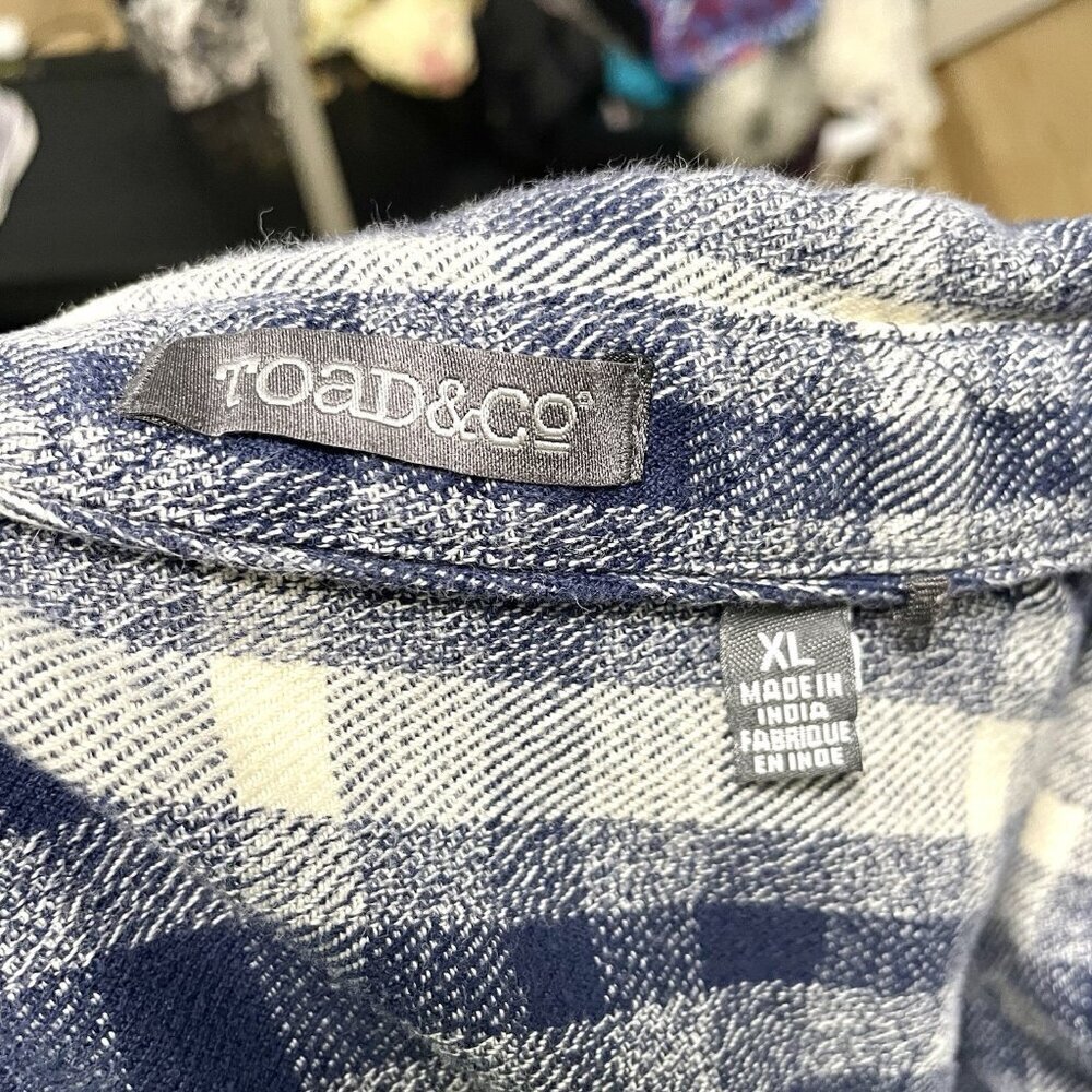 Toad & Co Plaid Flannel Popover 1/4 Zip Sweatshirt Sweater Cotton Blue size XL - Picture 5 of 7